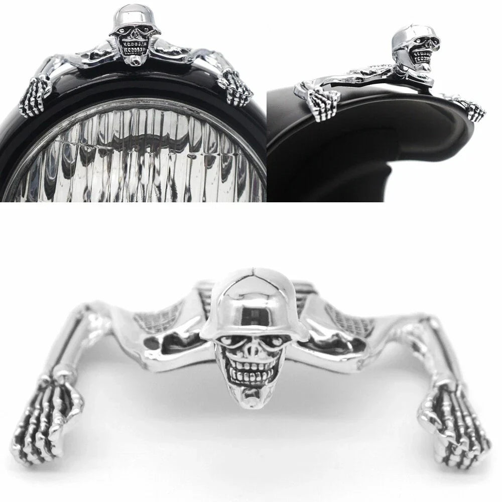 Chrome Skull Headlight Visor for Harley Dyna Bobber