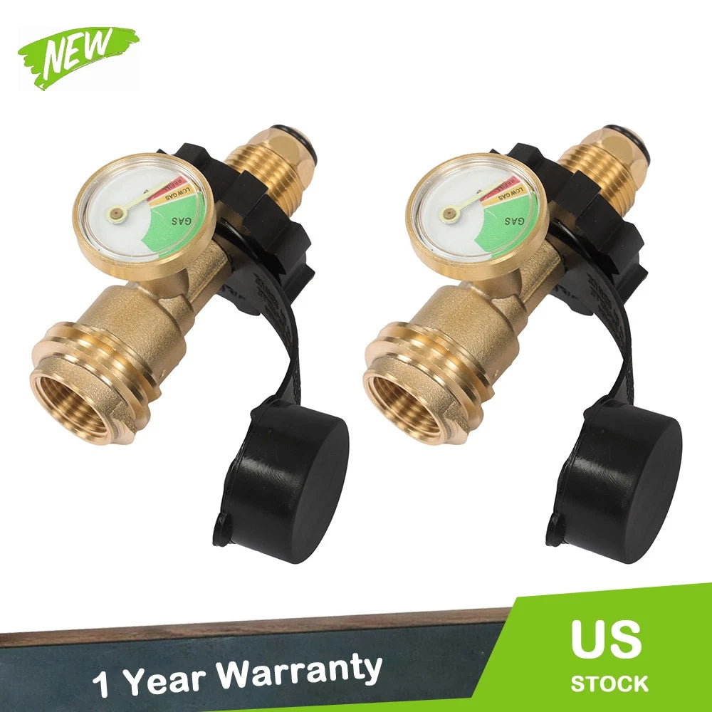 2X Propane Tank Adapter with Gauge for LP Tank Valve to QCC/Type1