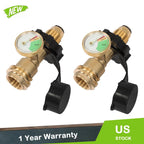 2X Propane Tank Adapter with Gauge for LP Tank Valve to QCC/Type1