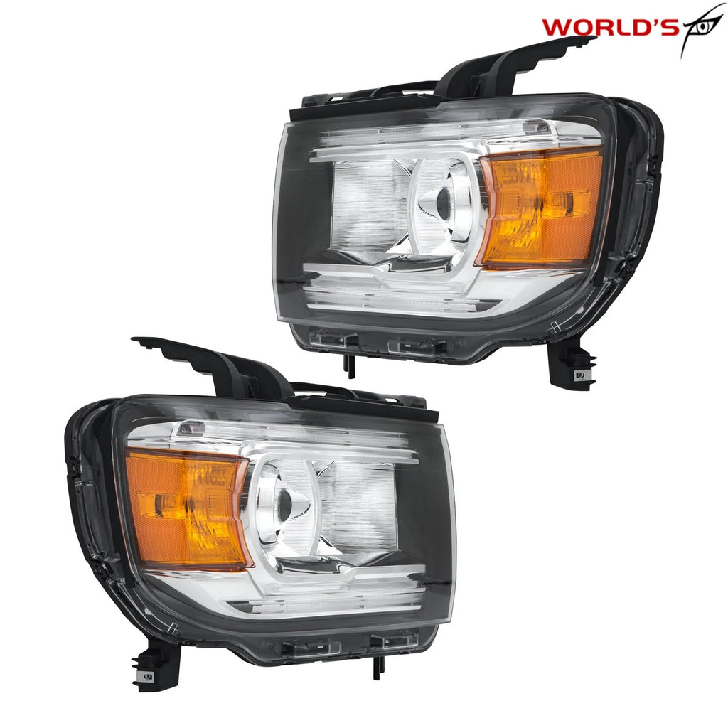 Set of 2 Front Headlights for GMC Canyon (2015–2022) Halogen with LED DRL Chrome
