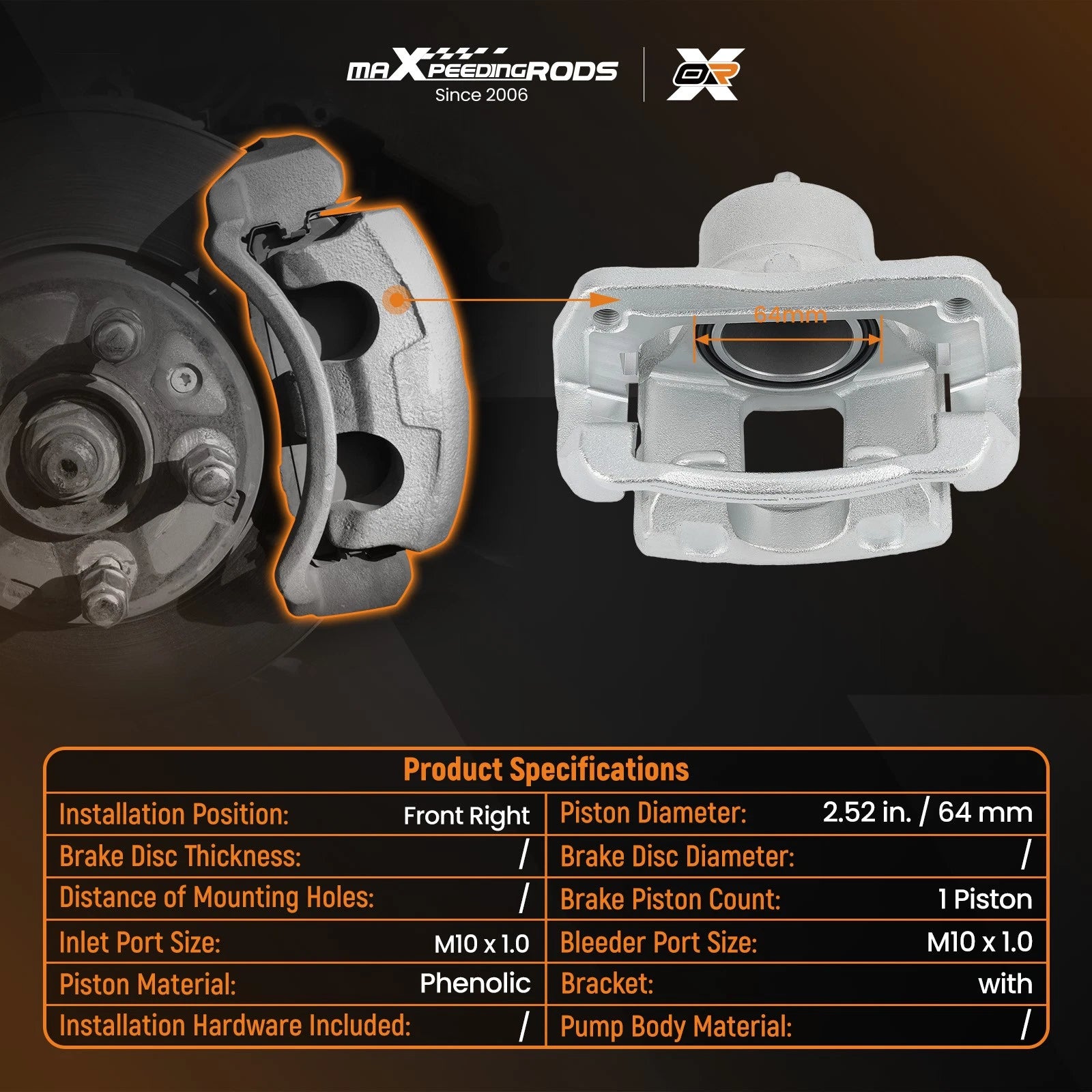 1x Brake Caliper Front Right for Hyundai Santa Fe (2010–2012) / Kia Sorento (2011–2013)
