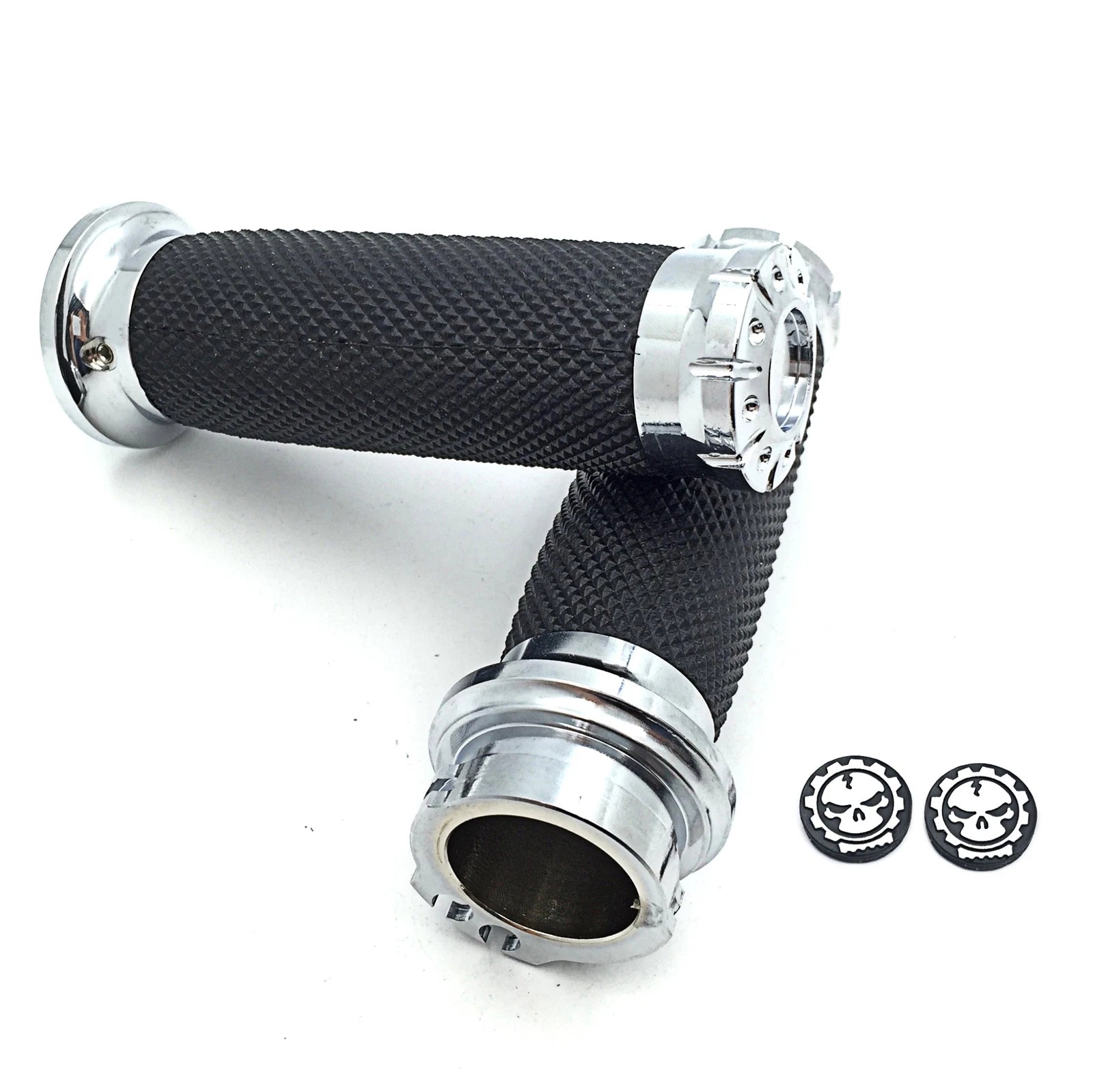 Chrome CNC Cut 1" Skull Handlebar Grip for Harley Touring Sportster Dyna CVO