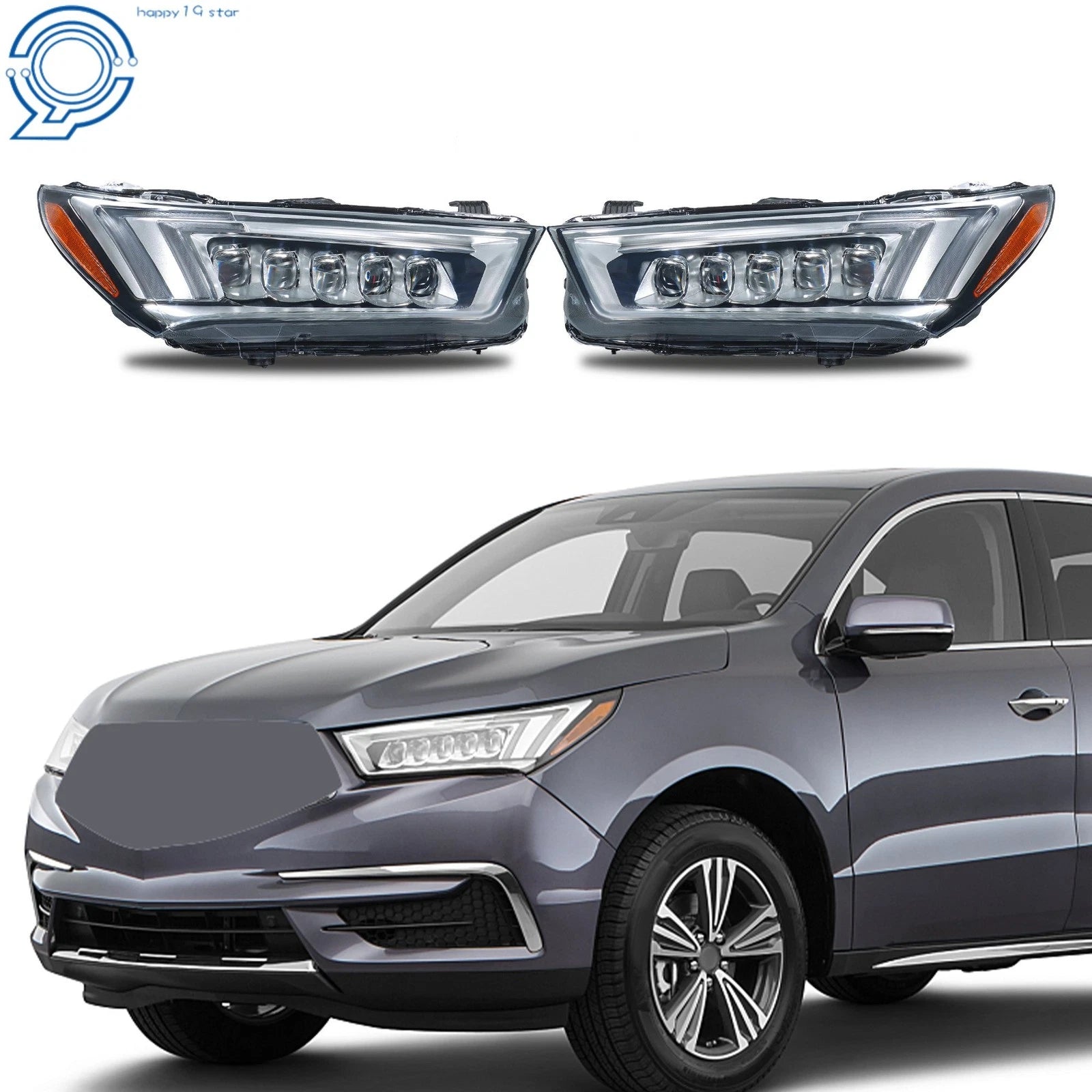 2X LED Headlights for Acura MDX (2017–2020) Chrome W/o Module