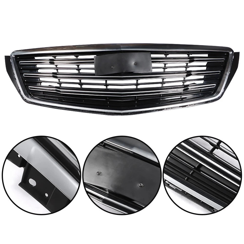 Set of 2 Front Upper Grille Replacements for Cadillac XTS (2018–2019) Black Chrome Mesh
