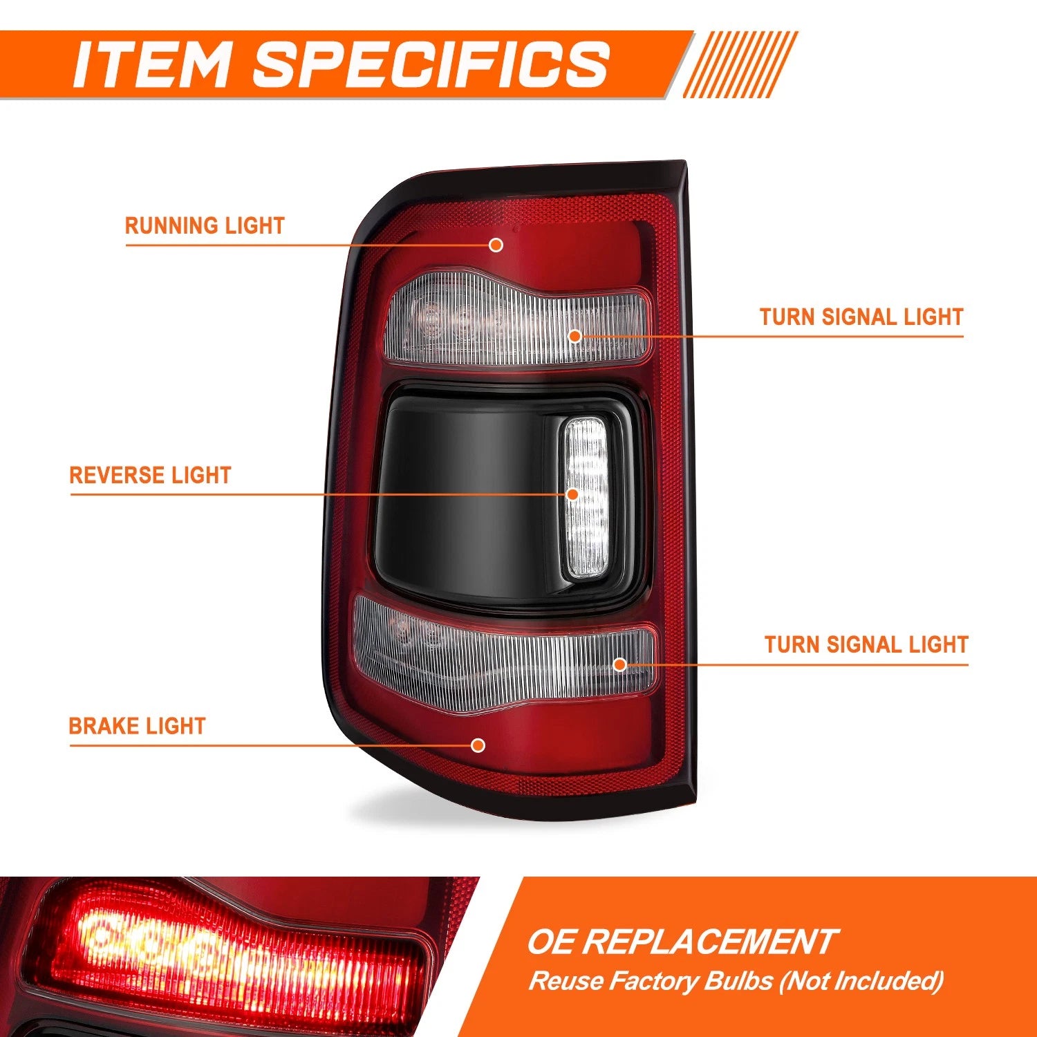 Chrome Taillight Assembly for Ram 1500 (2019–2024) - Driver Left Side
