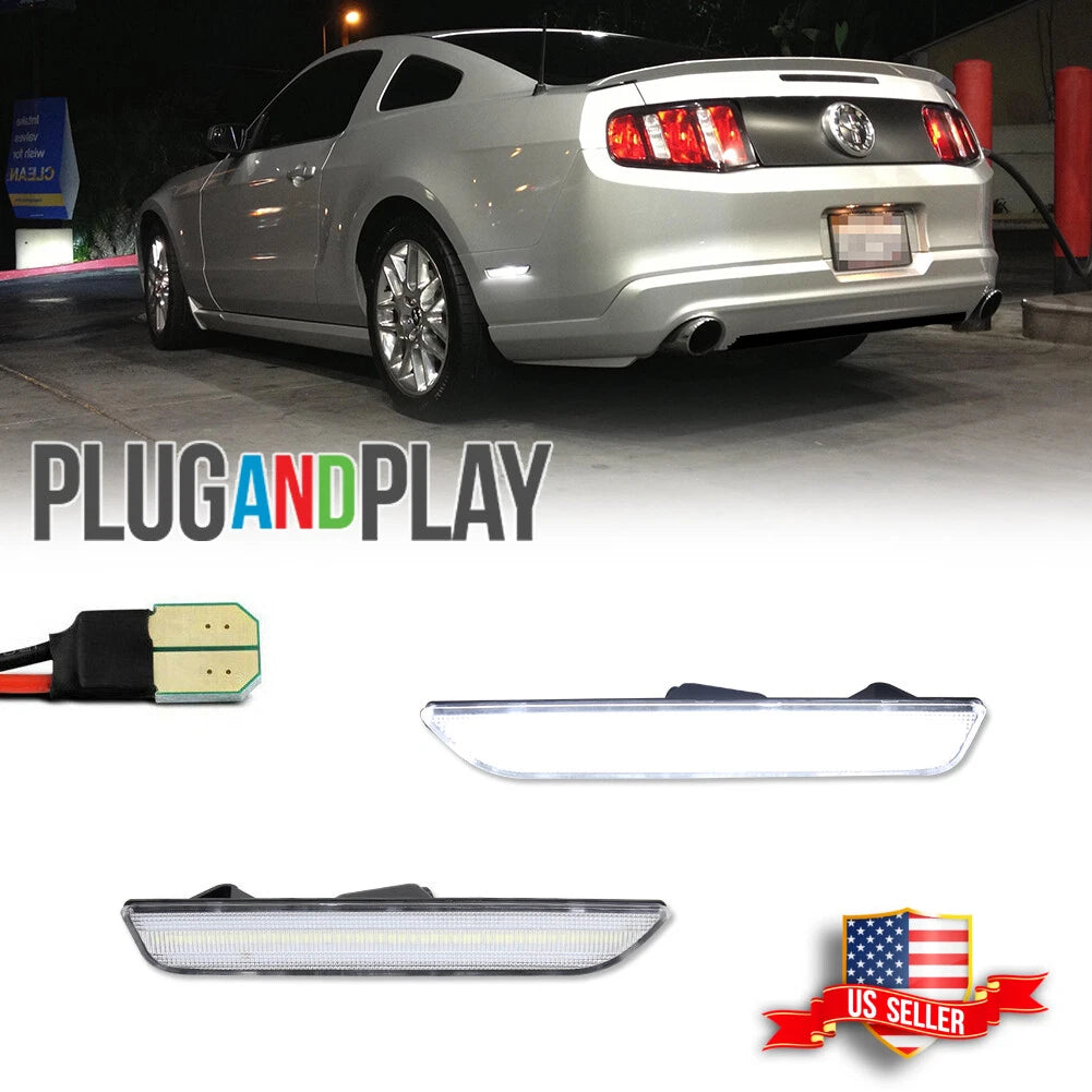 2X Clear Lens White SMD LED Rear Side Marker Lights for Ford Mustang (2010–2014)
