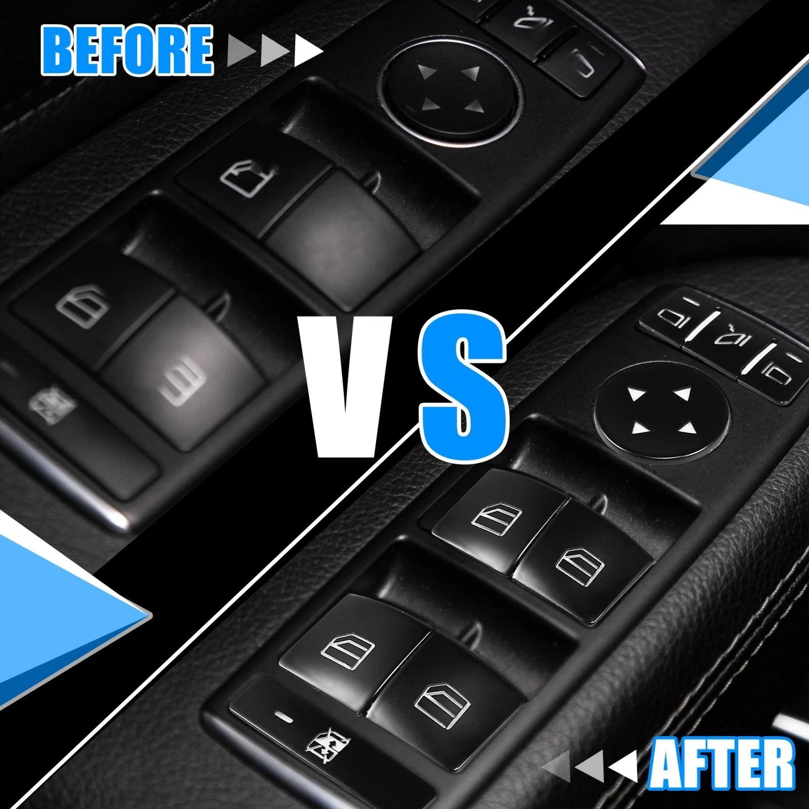 Set of 4 Front Door Armrest Window Switch Button Covers for Mercedes-Benz 
