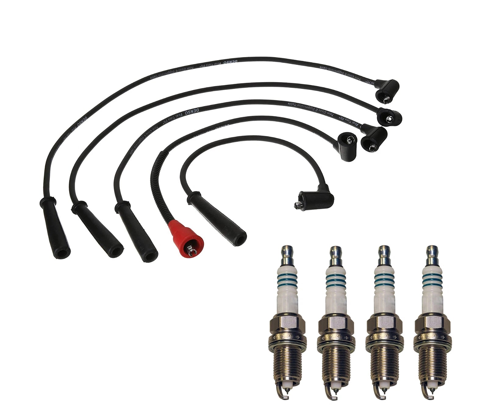 Denso 7mm Wire Set & 4 Iridium Power Spark Plugs for Mazda 2.2 L4
