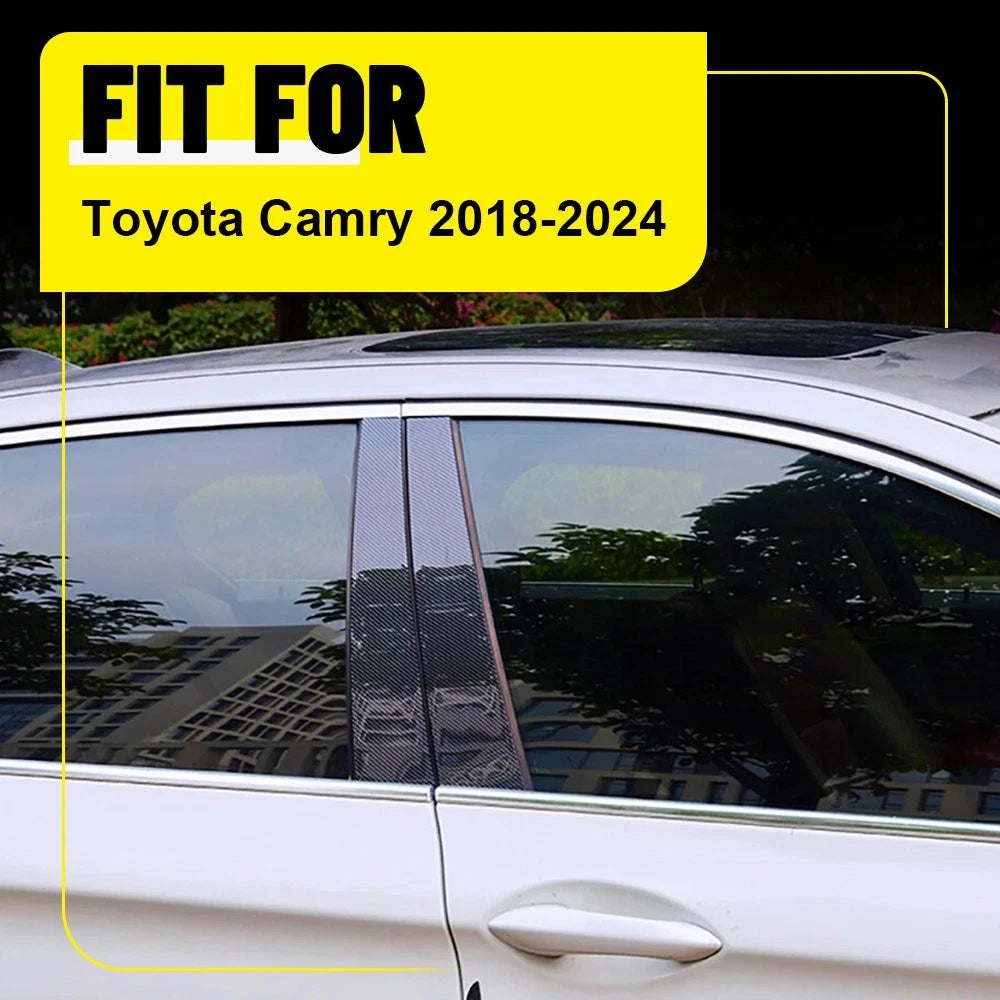 Chrome Glossy Carbon Fiber Window Pillar Post Trim for Toyota Camry (2018–2024)