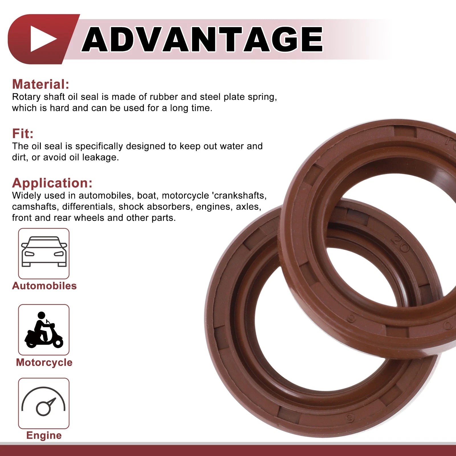 2X Oil Seal Rotary Shaft Seal for Various Models (20x30x6mm) FKM Rubber