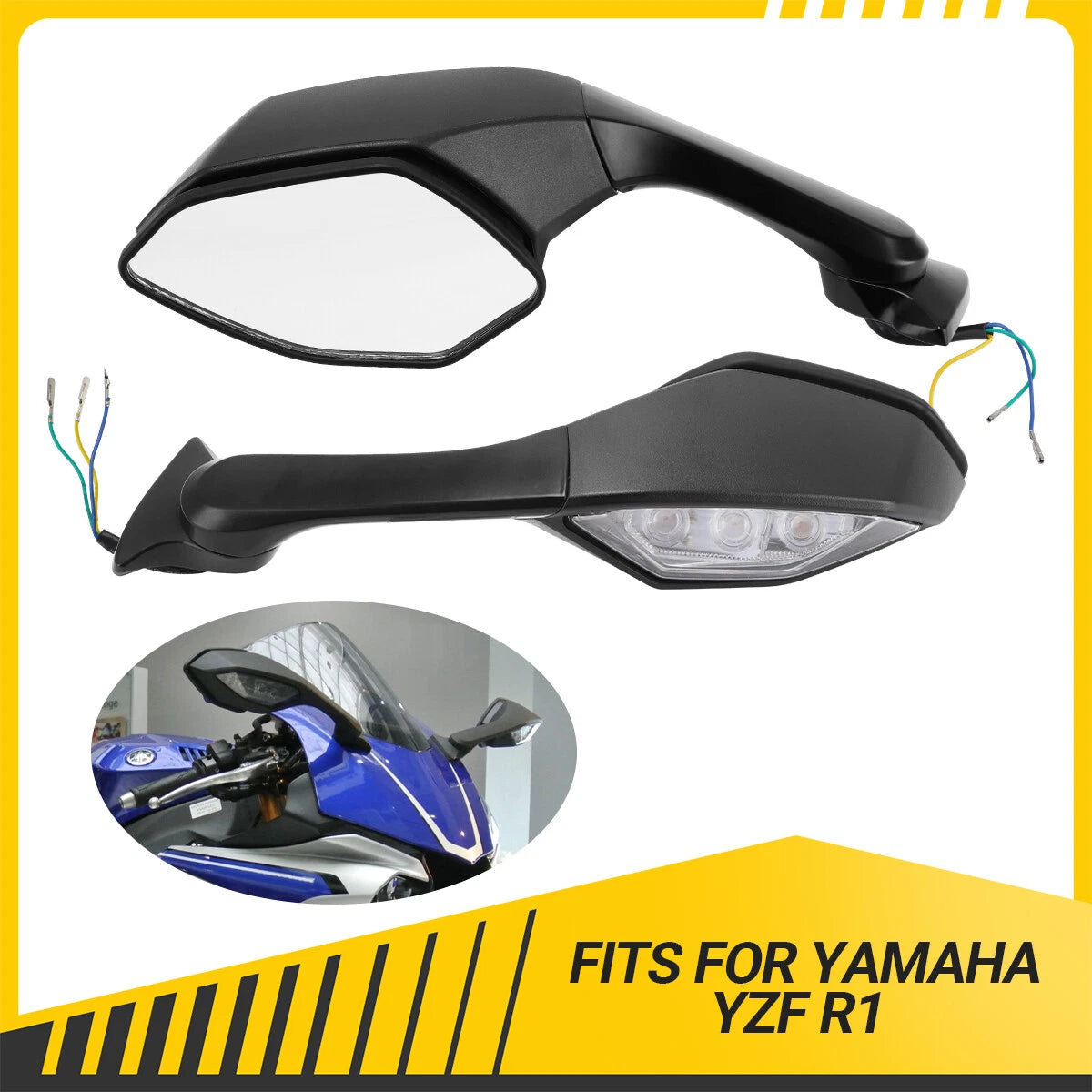LED Turn Signal Rear View Mirrors for Yamaha YZF R1, R6
