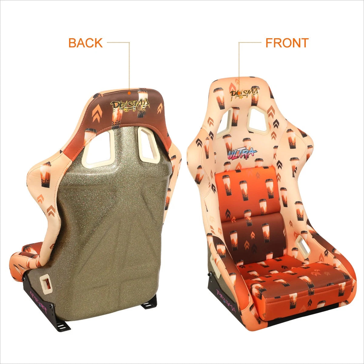 NRG FRP-302-BOBA Brown Sugar Boba Print Fixed Back Racing Seat for Universal