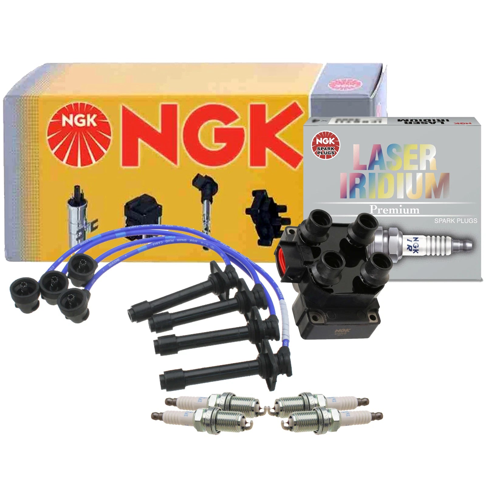 NGK DIS Ignition Coil Wires & 4 Laser Iridium Spark Plugs for Mazda 626 (1998–2002)