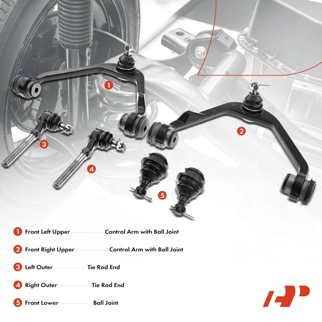 Set of 6 Front Control Arms & Tie Rod Ends for Ford F-150 (1997–2003)