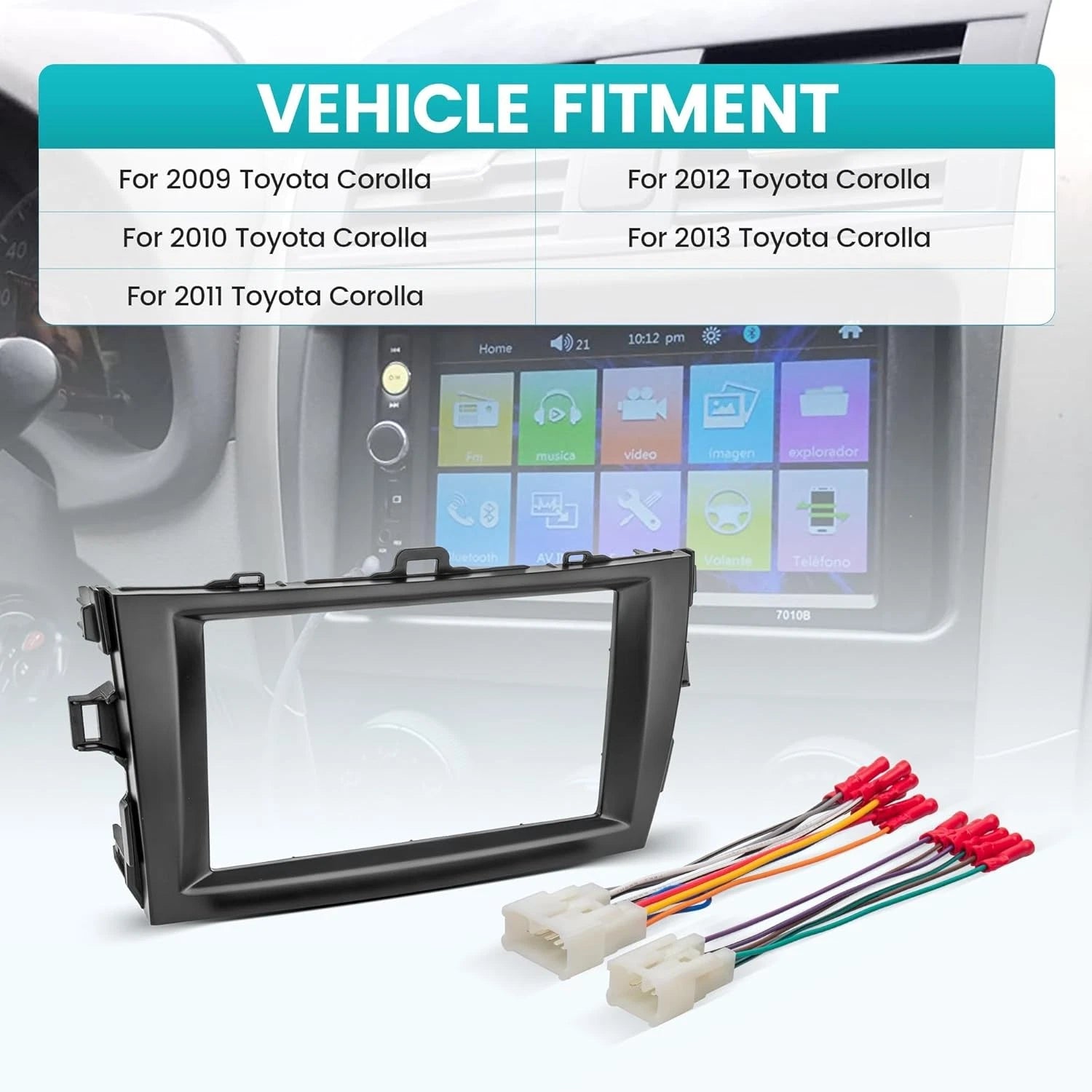 Double Din Dash Kit with Radio Wire Harness for Toyota Corolla (2009–2013)