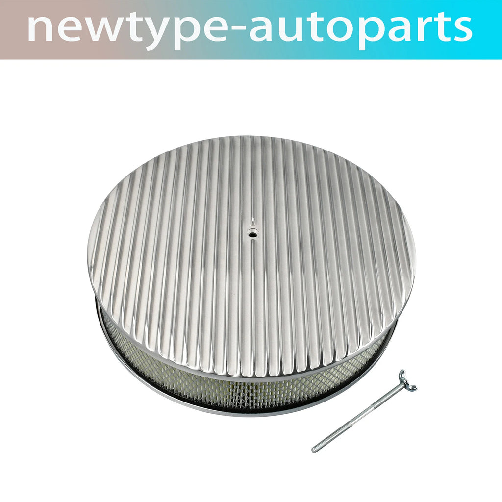 14" Oval Fully Finned Polished Aluminum Air Cleaner Set for Chevy Ford Mopar