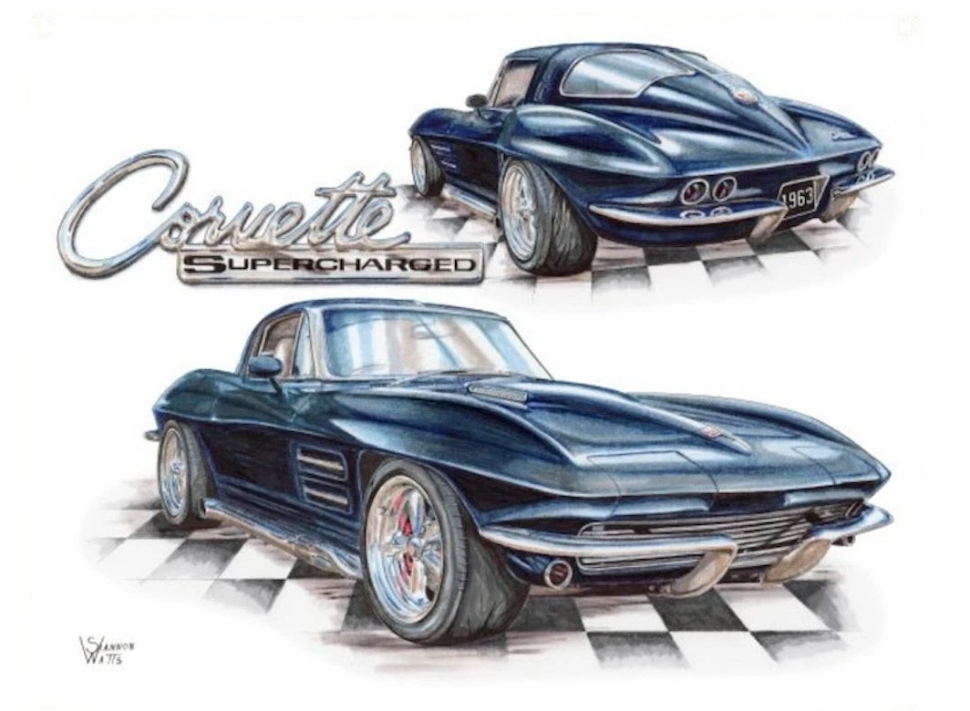 Checkered Floor Sign for Corvette (1963) 12x15