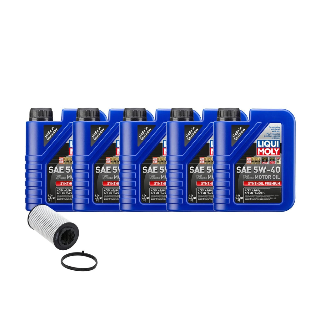 5L Liqui Moly Synthoil Premium SAE 5W-40 Oil Change Kit for Audi L4 2.0L (2010–2023)