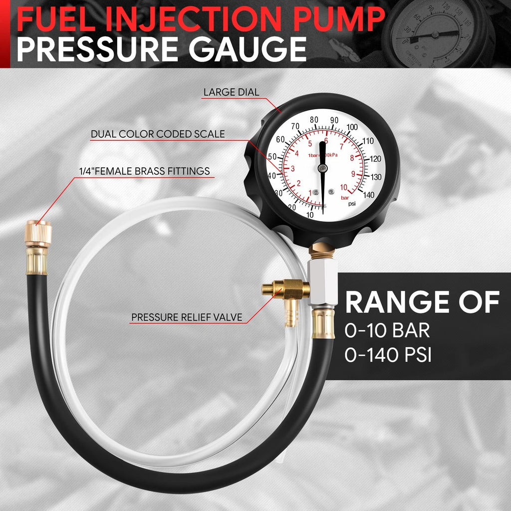 21 Pcs Fuel Pressure Test Kit Dual Scale Gauge for Car SUV Truck