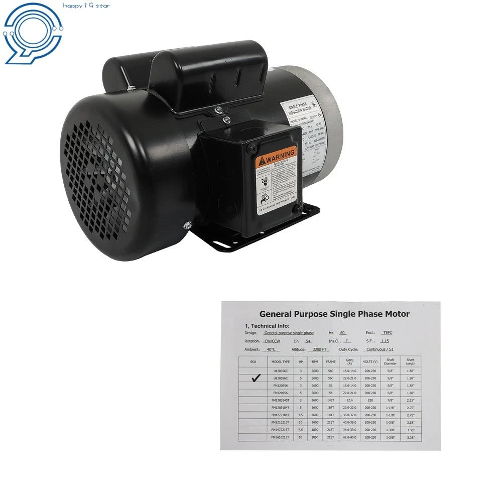 5 HP General Purpose Motor 3450RPM 208-230V 5/8" Shaft 56C Frame CCW/CW