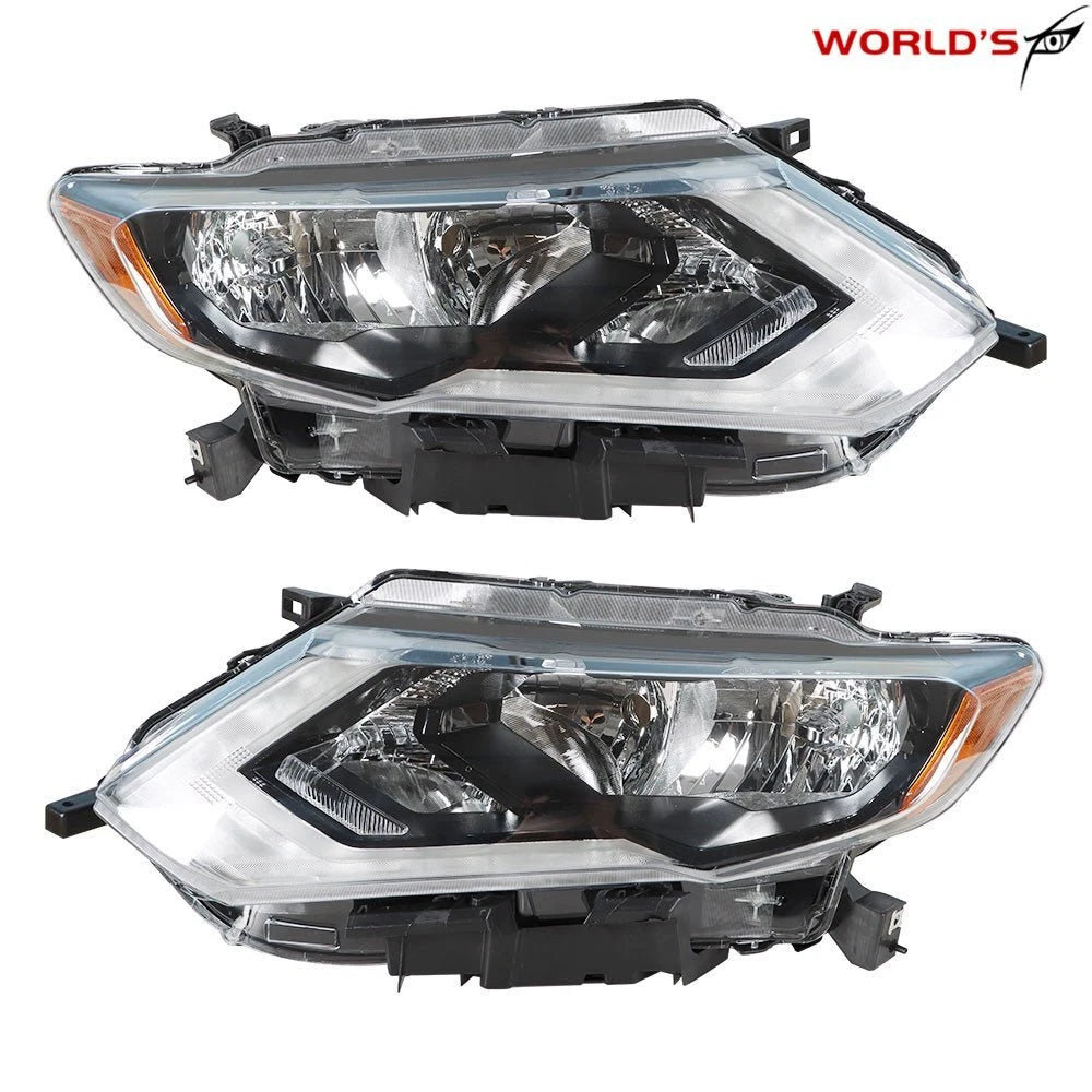 Set of 2 Projector Headlights for Nissan Rogue (2017–2019) Chrome Halogen
