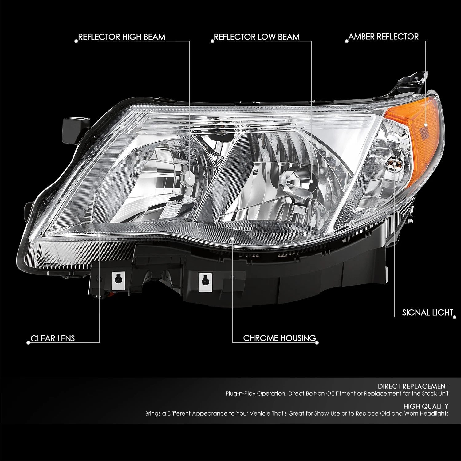 Chrome Housing Amber Side Front Driving Headlight for Subaru Forester (2009–2013)