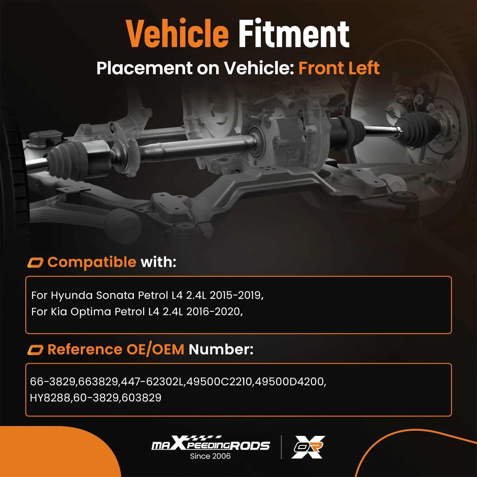 Front CV Axle Shaft Assembly for Kia Optima (2015–2019), Hyundai Sonata (2015–2019) 2.4L