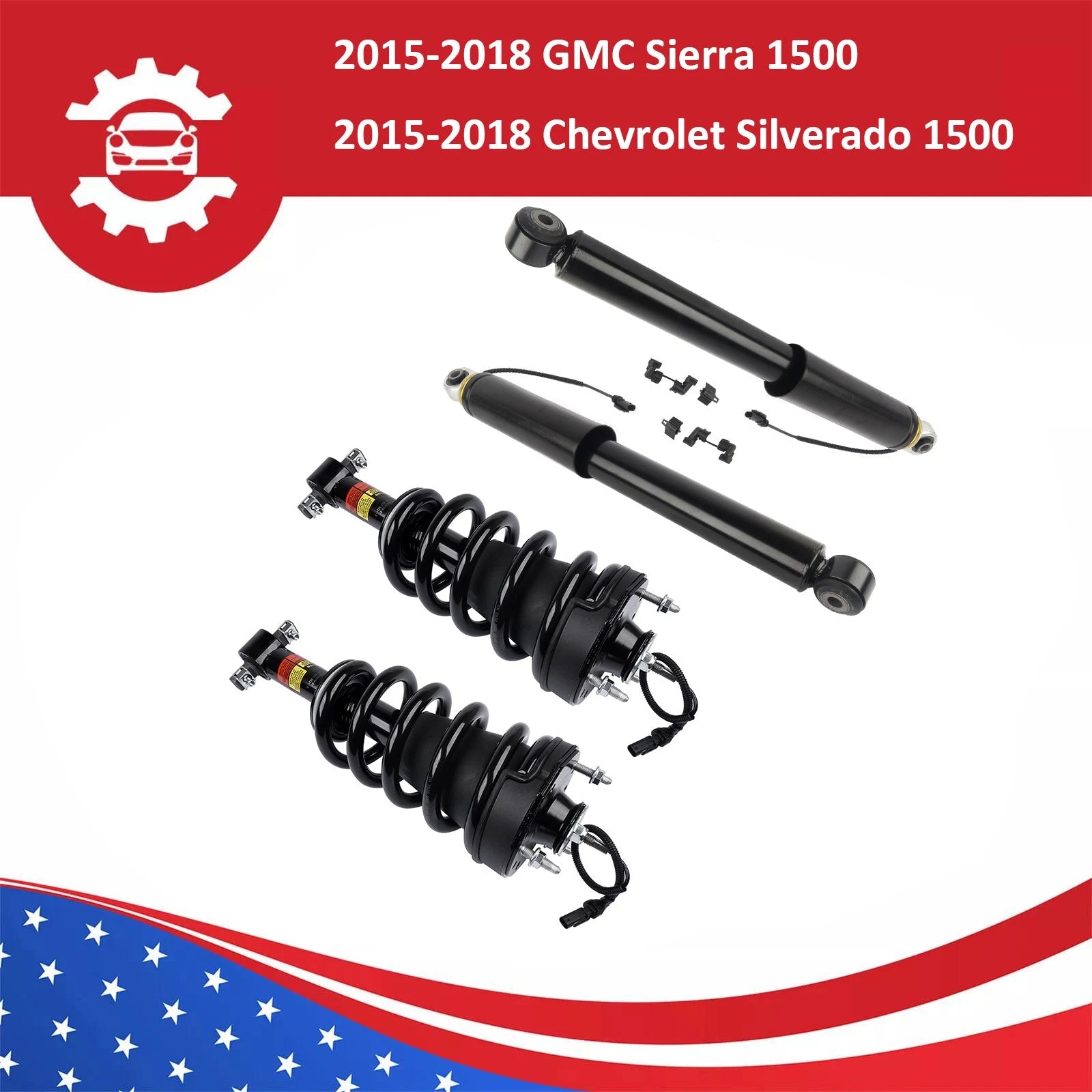 Front Strut & Spring Assembly + Rear Shocks for Chevy Silverado GMC Sierra 1500 (2007–2018)