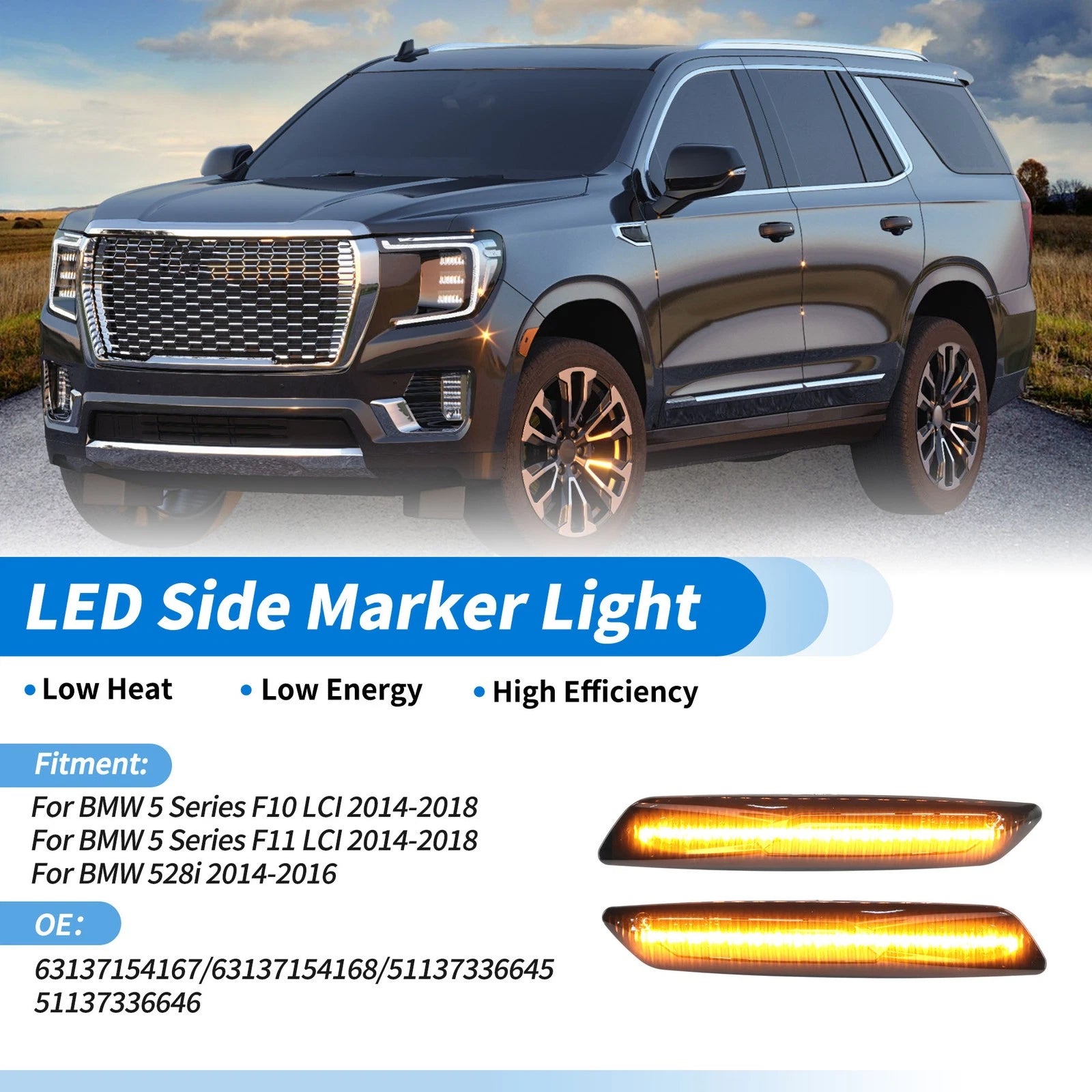 LED Side Fender Marker Light for BMW 5 Series F10 LCI (2014–2018) Amber