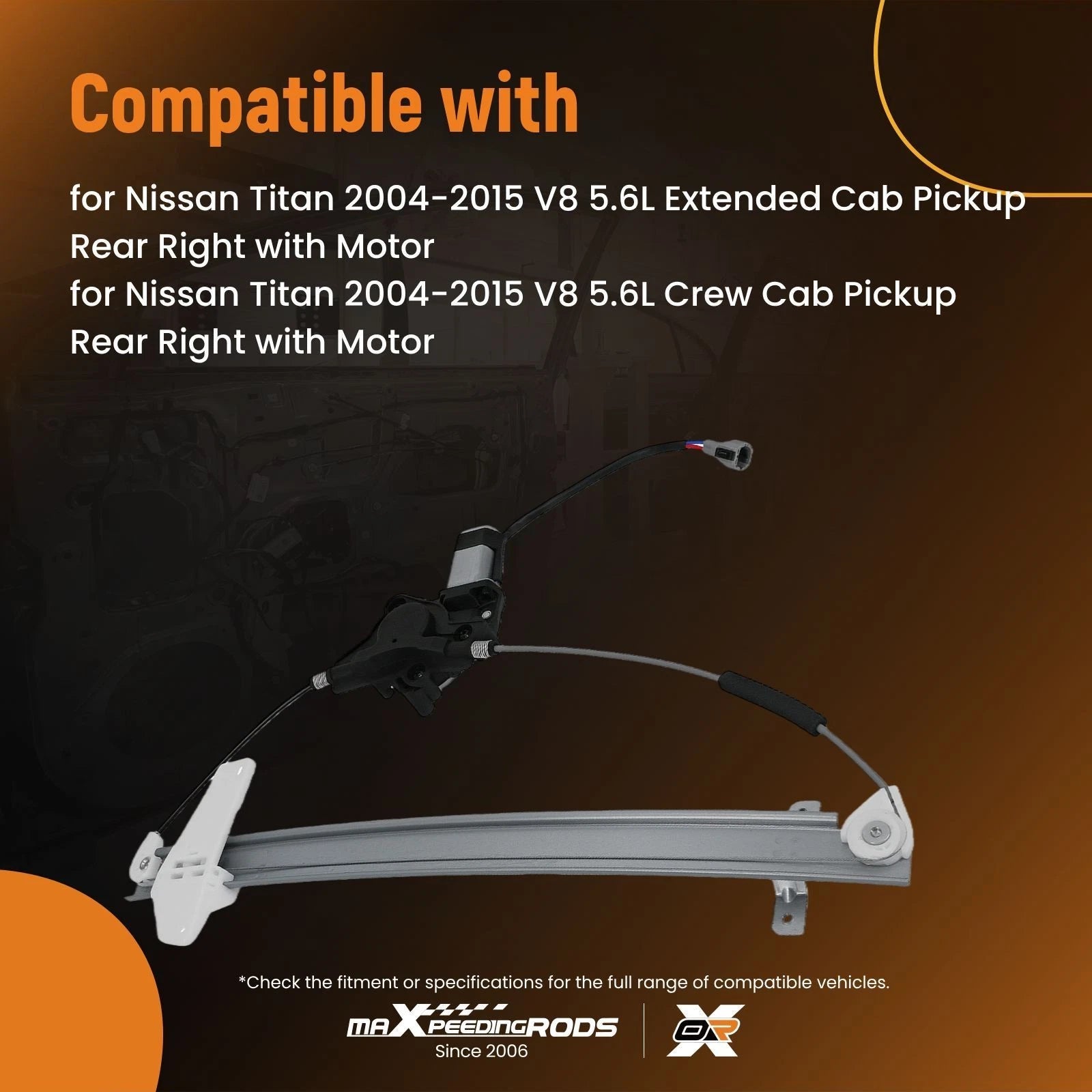 Rear Right Passenger Power Window Regulator with Motor for Nissan Titan (2004–2015)