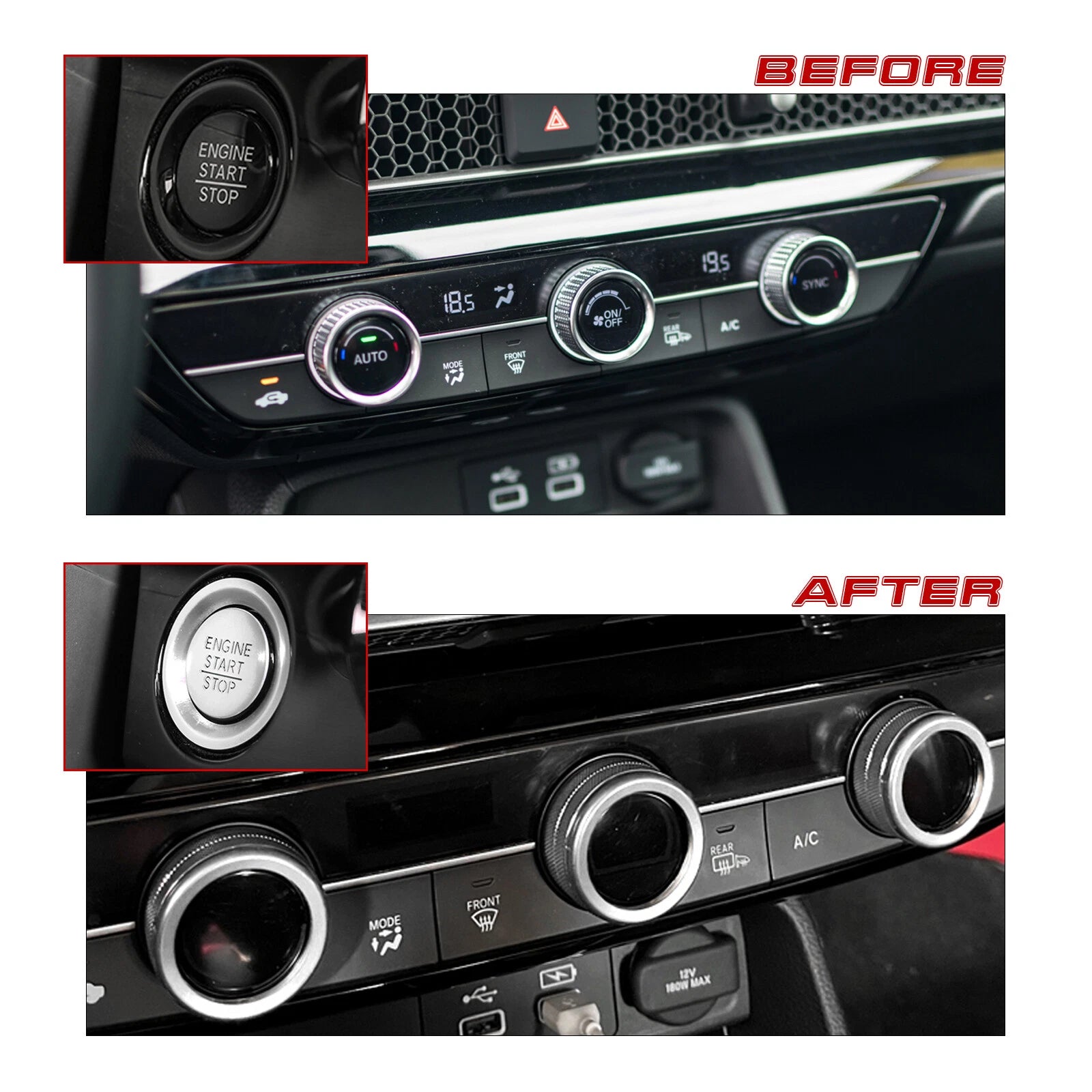 Engine Start Push Button + AC Climate Control Cover for Honda Civic (2022-2026)