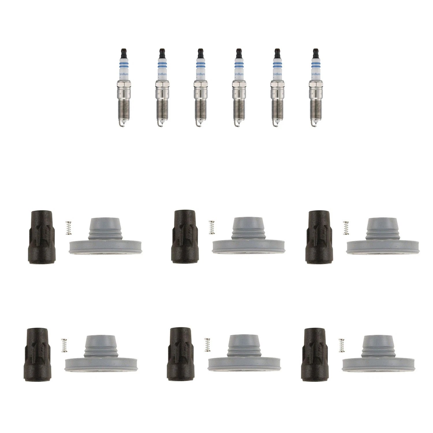 Set of 6 Double Iridium Spark Plugs & Denso Coil Boot Kit for Ford Explorer F-150 V6