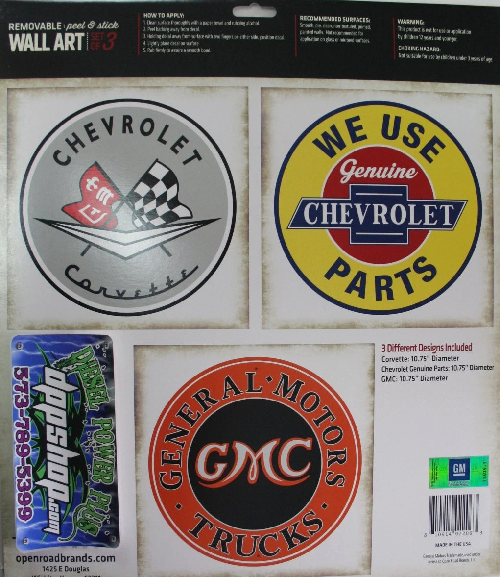 Set of 3 Removable Wall Art Stickers for Chevy Corvette