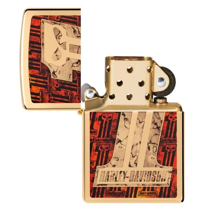 Zippo Lighter for Harley-Davidson (High Polish Brass #1 Skull Fusion 48361)