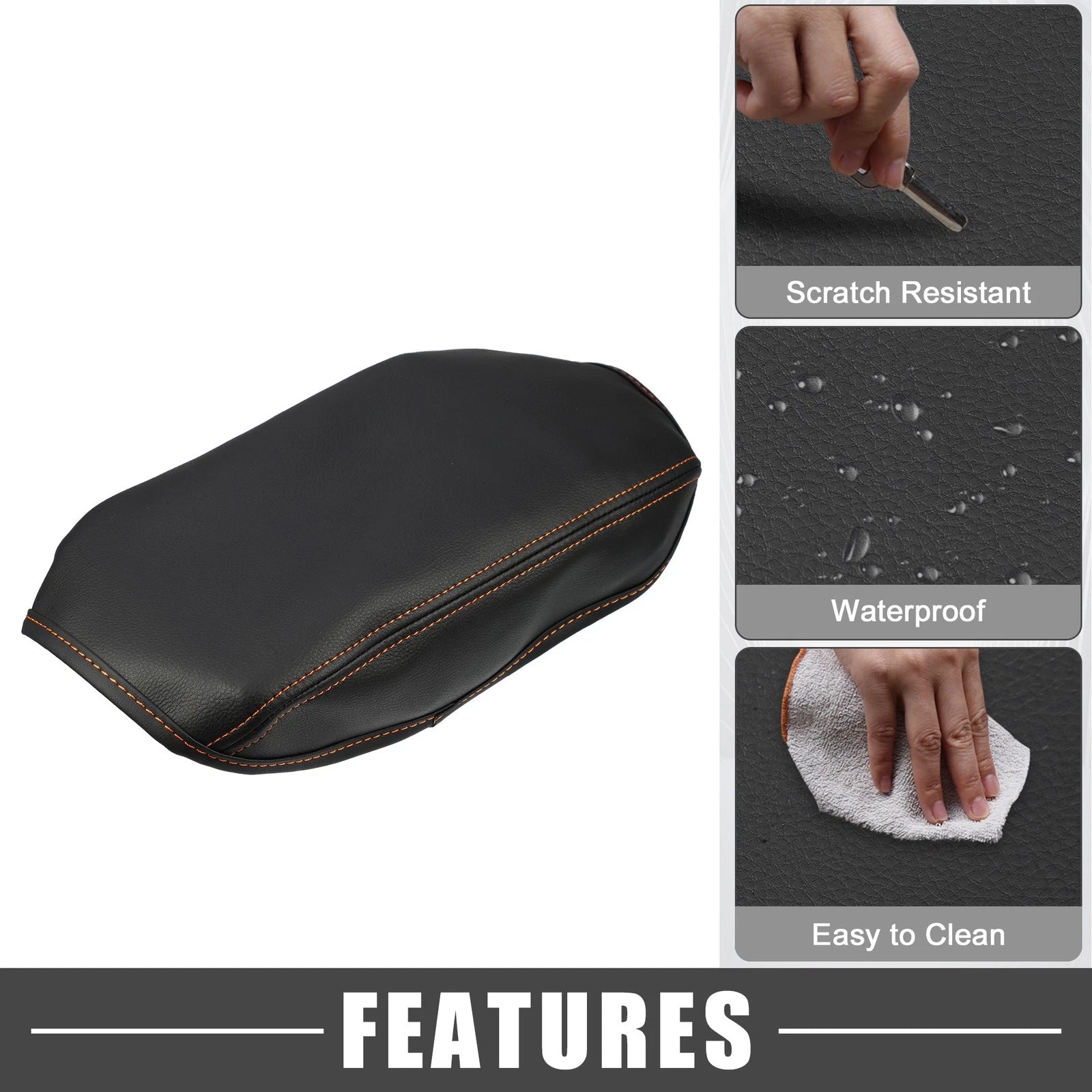 Center Console Cover Pad for Subaru Forester (2019–2023) Black Orange Stitches