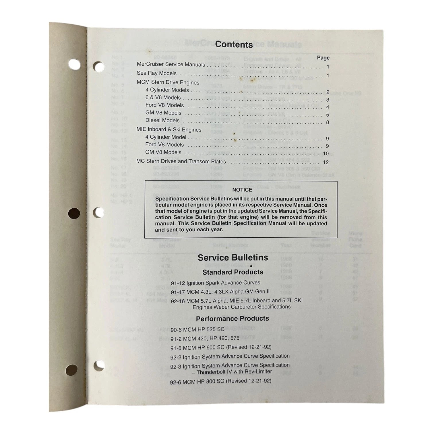 Service Manual Index & Bulletin for Mercruiser (1993) 90-806537930 693