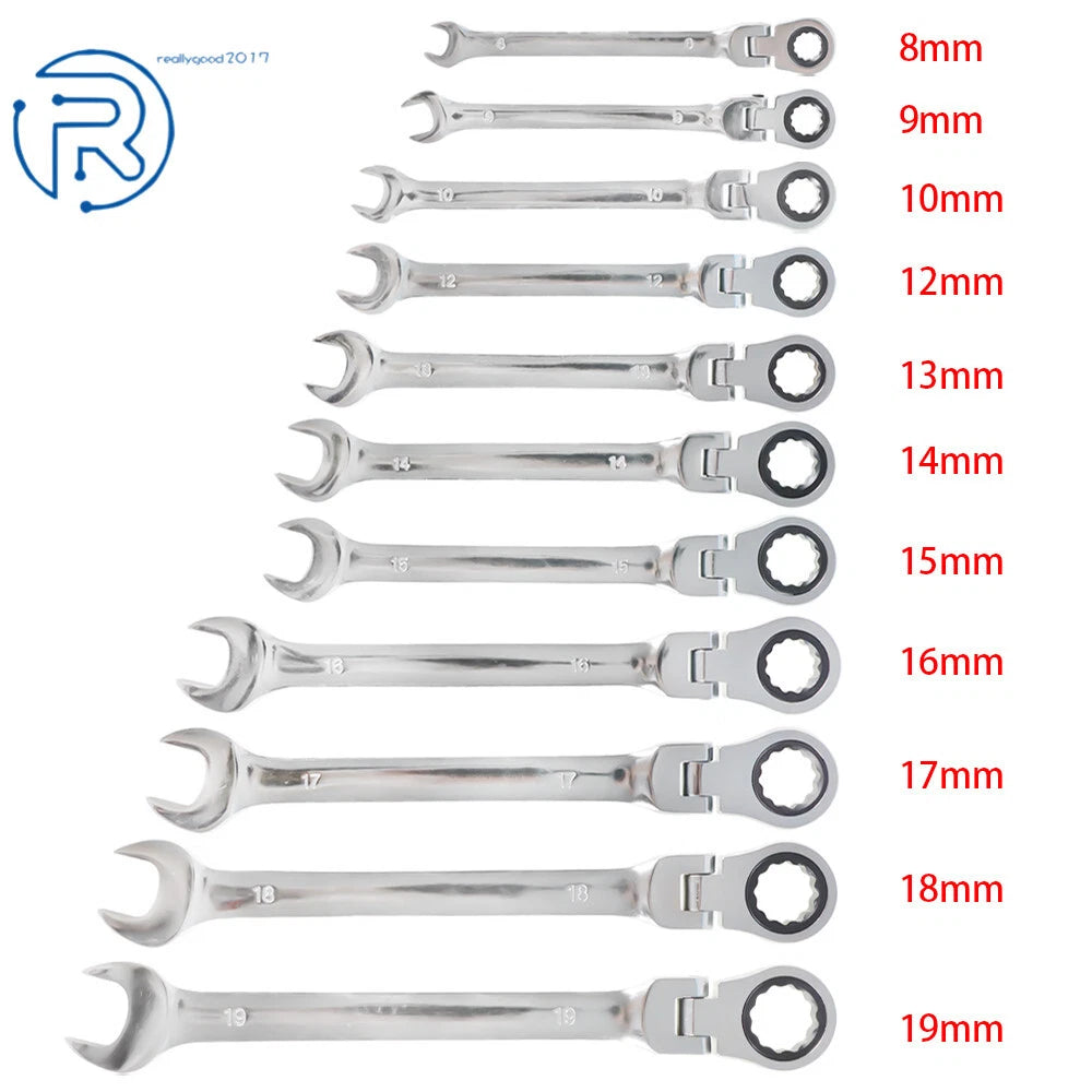 Set of 12 Metric Flexible Head Ratcheting Wrenches for Various Models