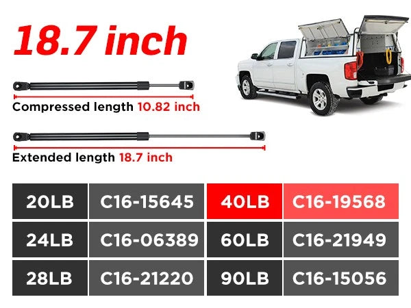 18.7" 40 lbs Gas Strut for Toolbox Lid for C16 (2018-2020)