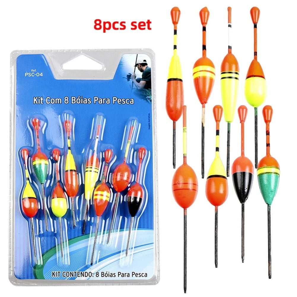 8pc Fishing Float Set with High Visibility Bobbers and Rigged Lines