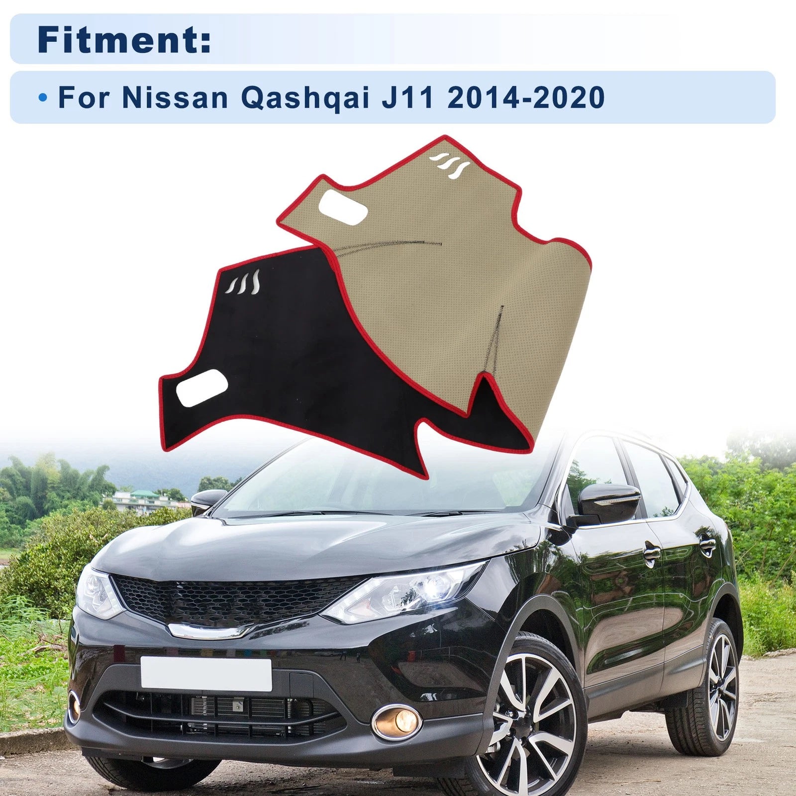 Dash Cover for Nissan Qashqai J11 (2014–2020) Flannel Black Red Edge Set