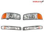 Headlight Set for GMC Sierra 1500, Yukon (1999–2007) Chrome Housing Clear