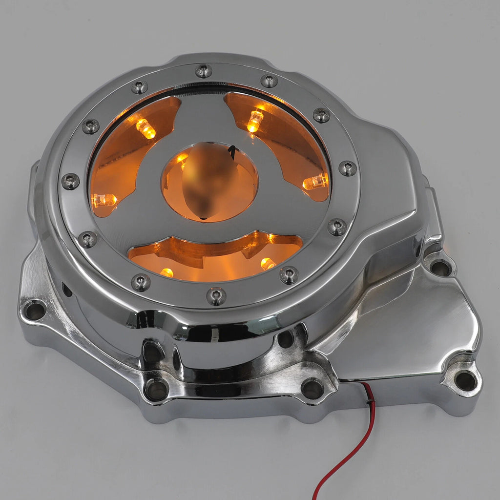 Yellow LED Left Engine Stator Chrome Cover for Yamaha YZF-R6 (2006–2021)