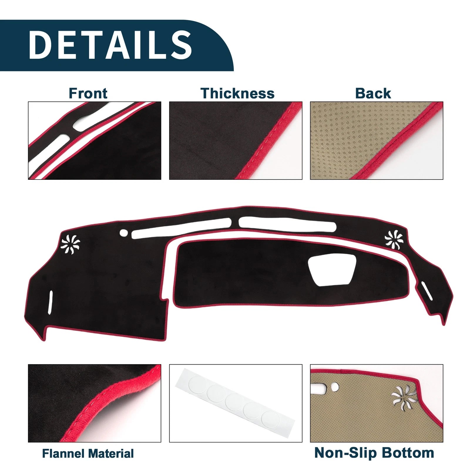 Set of 2 Dashboard Dash Cover Mats for Suzuki WagonR MH35S/55S Black Red