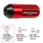 20Pc M12X1.5 Red JDM Cone Seat Hex Wheel Lug Nuts with Cap & Extension