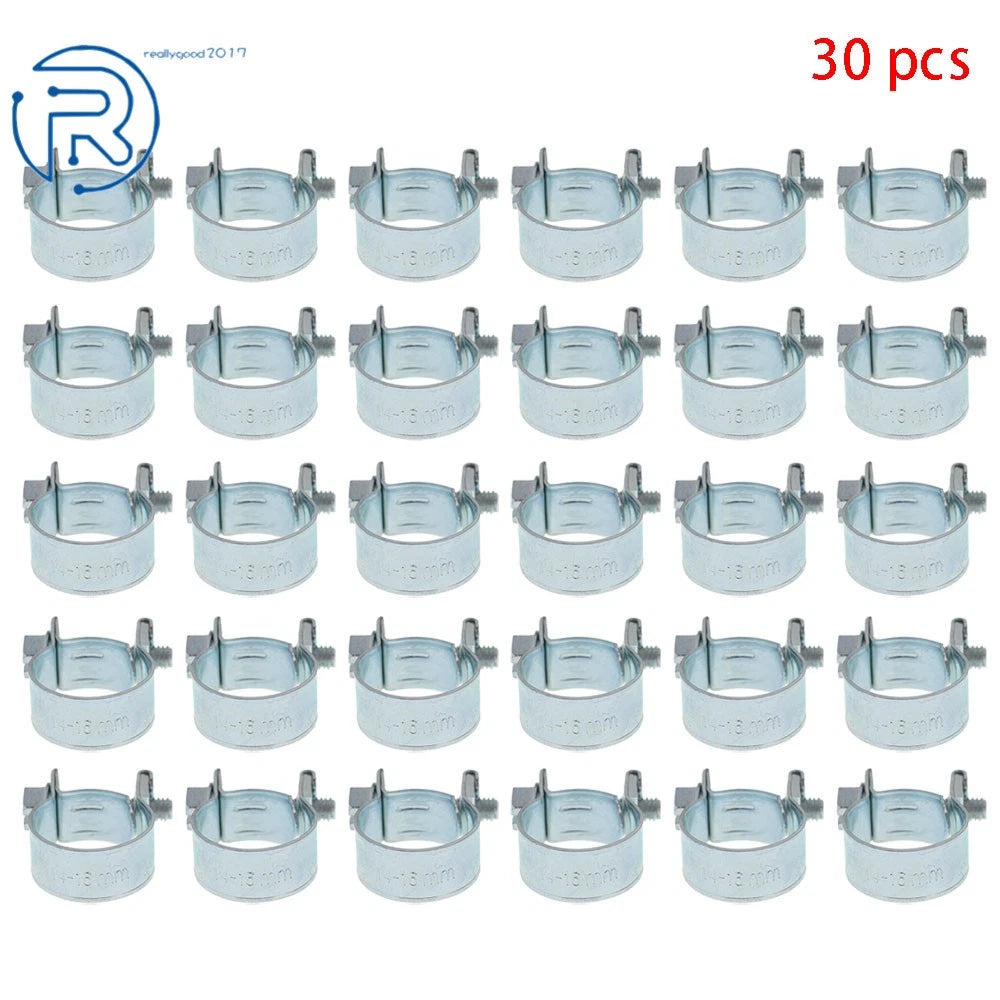 30 Pack Fuel Injection Hose Clamps for Auto (Fits 14mm-16mm)