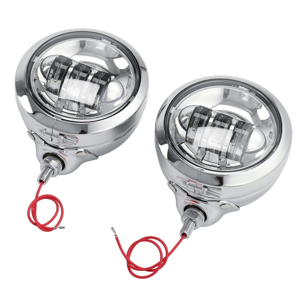 Chrome Auxiliary Fog Passing Lights & Housing Bucket for Harley Davidson