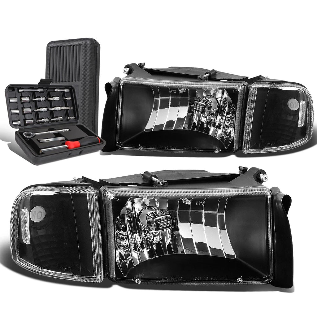 Black/Clear Side Headlight Lamps for Dodge Ram Pickup (1994–2002)
