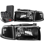 Black/Clear Side Headlight Lamps for Dodge Ram Pickup (1994–2002)