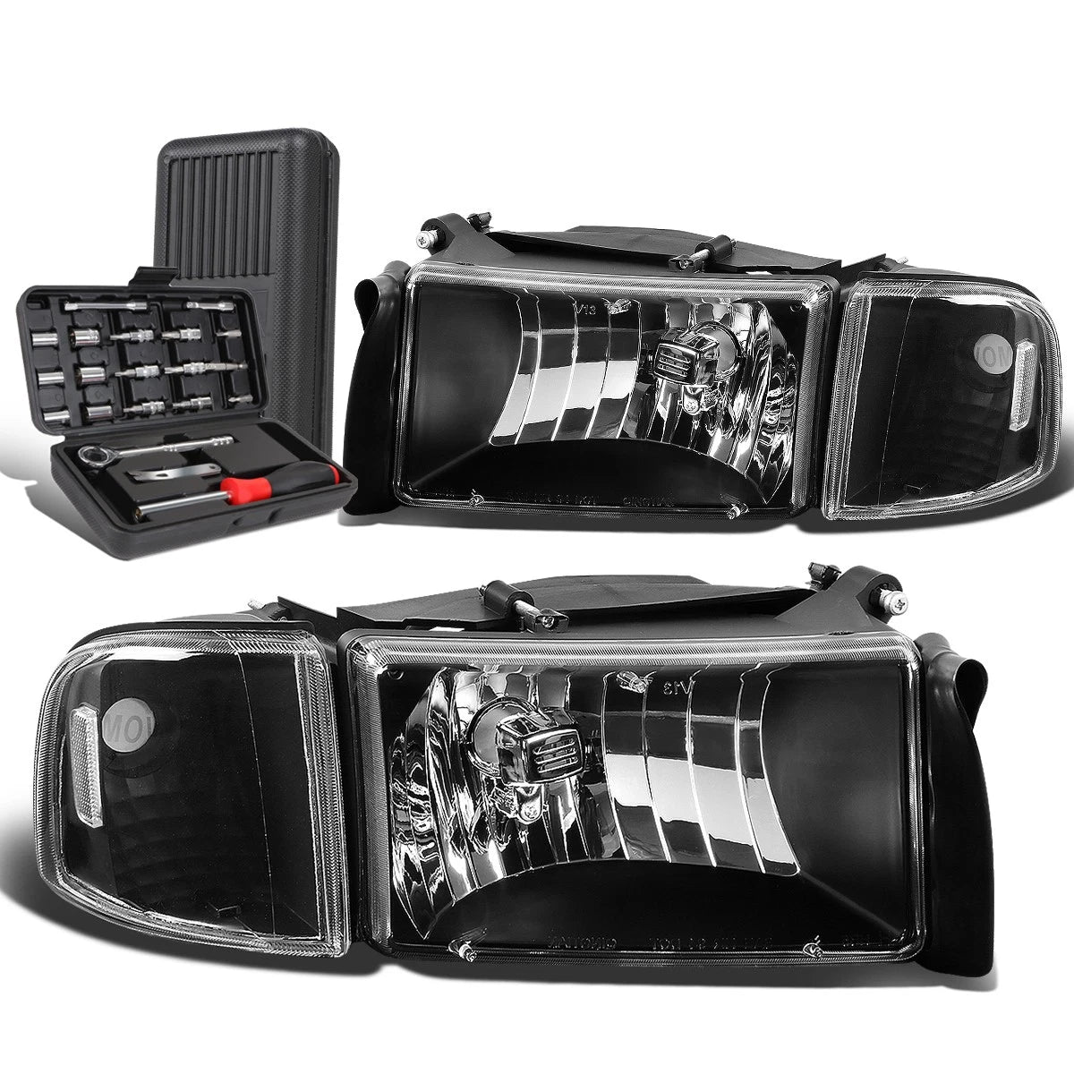 Black/Clear Side Headlight Lamps for Dodge Ram Pickup (1994–2002)