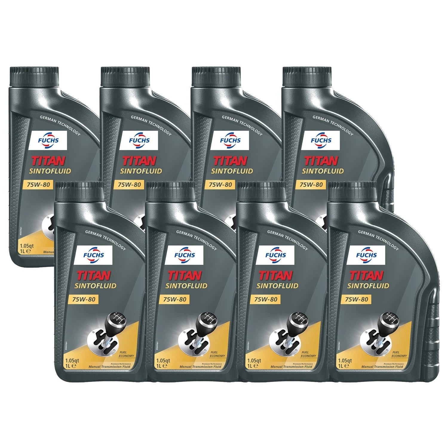 Set of 8 Fuchs TITAN SINTOFLUID SAE 75W-80 Manual Transmission Fluid (8 x 1L)